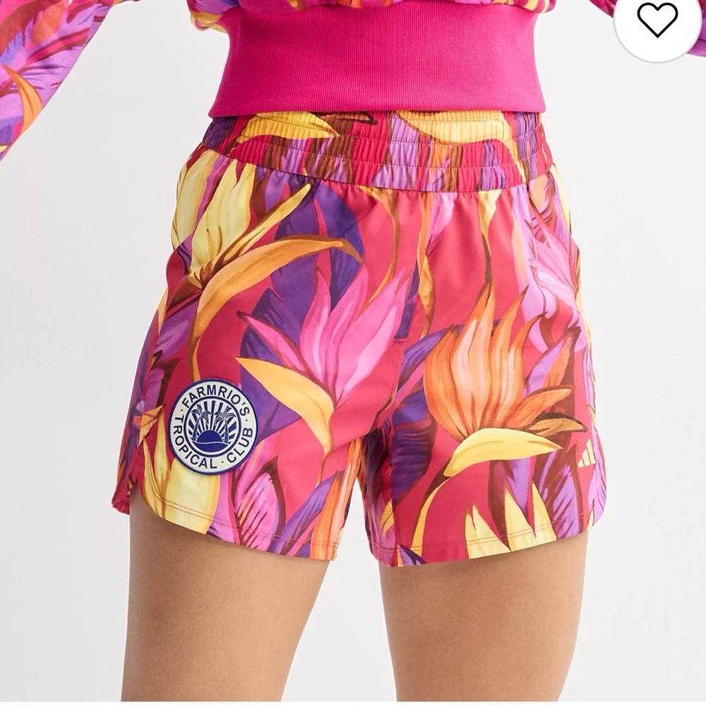 Adidas x Farm Rio Tropical Print Pink Pacer Shorts Birds of Paradise NWT